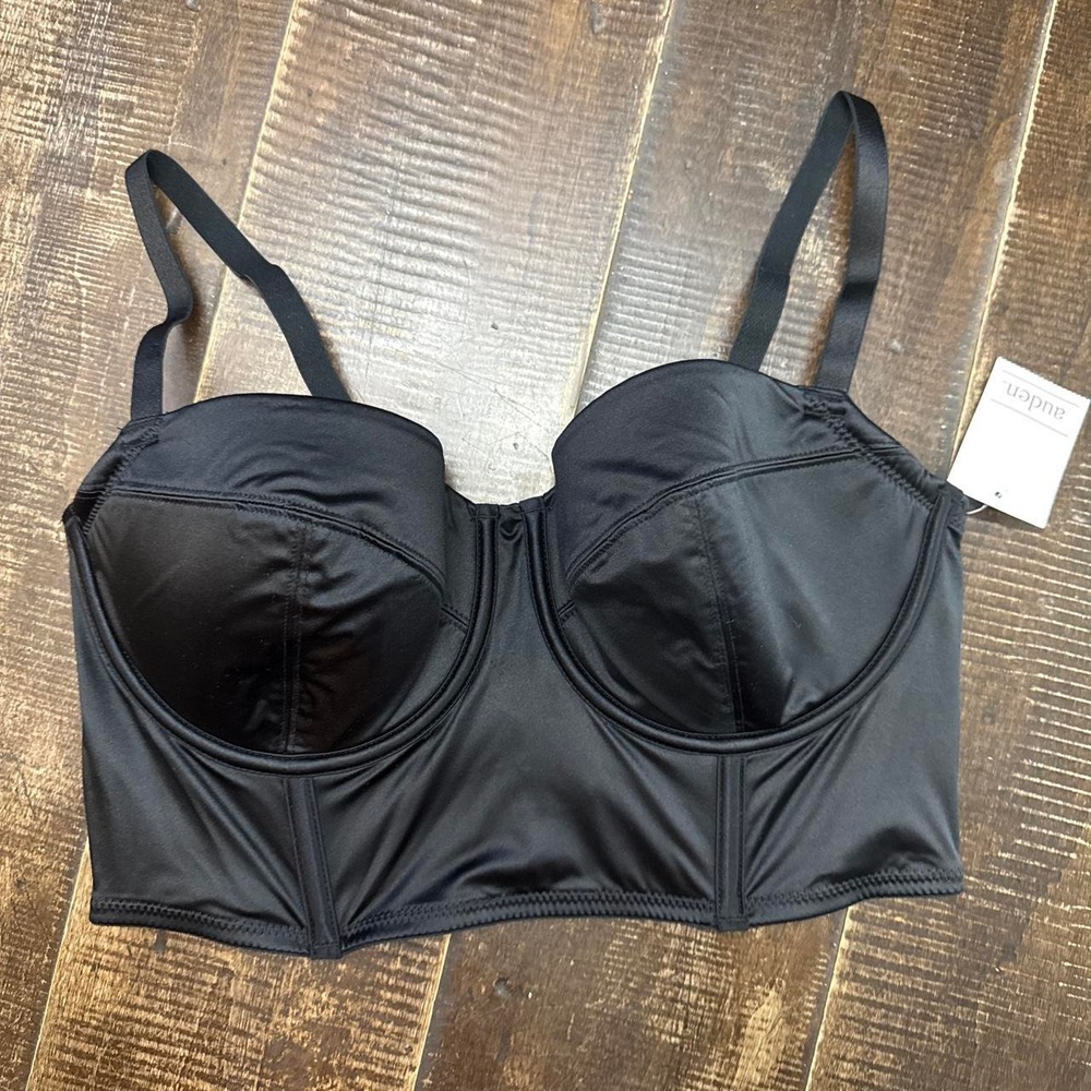 Auden Women's Black Satin Underwire Corset Style Bra